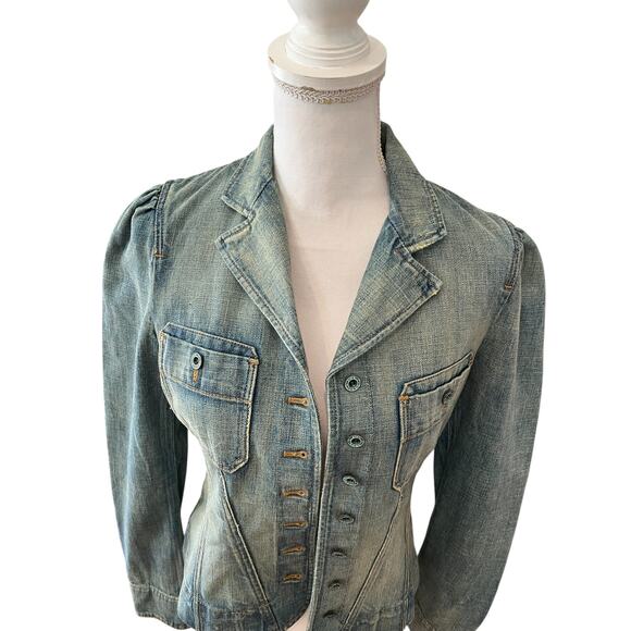 Ralph Lauren Shrunken Puff Sleeve Denim Jean Jacket Vintage Wash - Picture 3 of 10